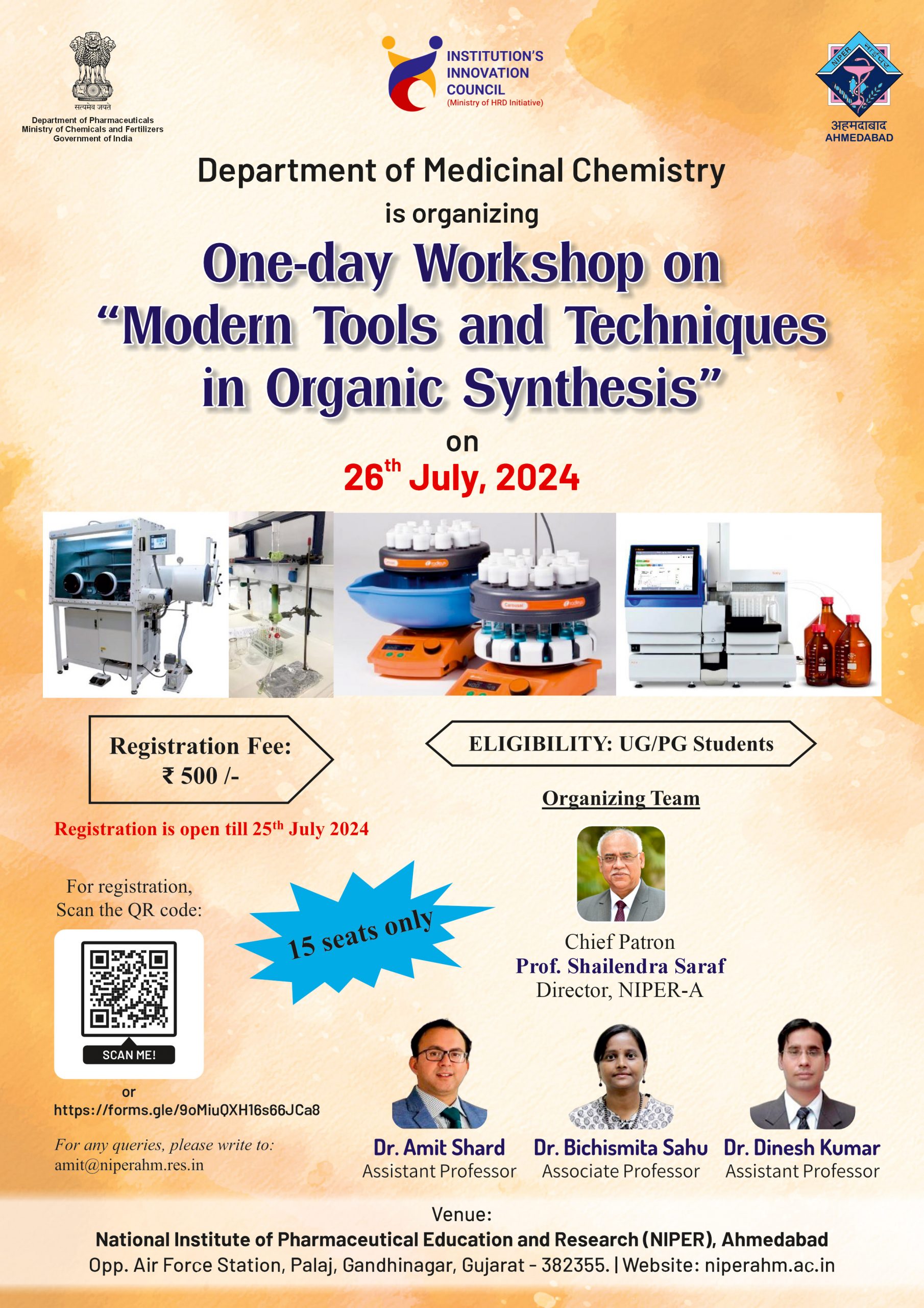 poster for One-Day Workshop on Modern Tools and Techniques in Organic Synthesis